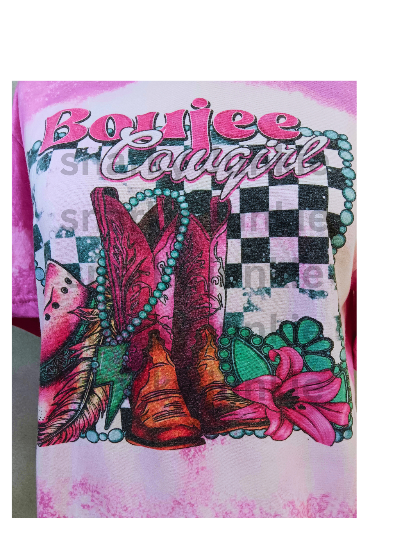 Boujee Cowgirl Sublimated Bleached T Shirt - Snarky Junkie