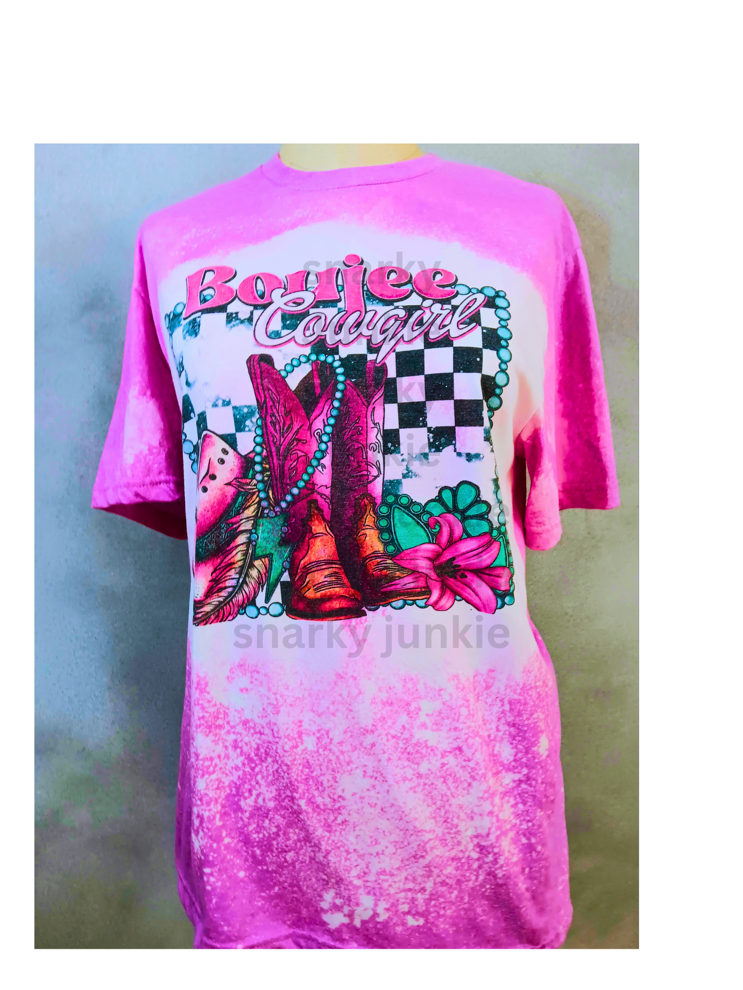 Boujee Cowgirl Sublimated Bleached T Shirt - Snarky Junkie