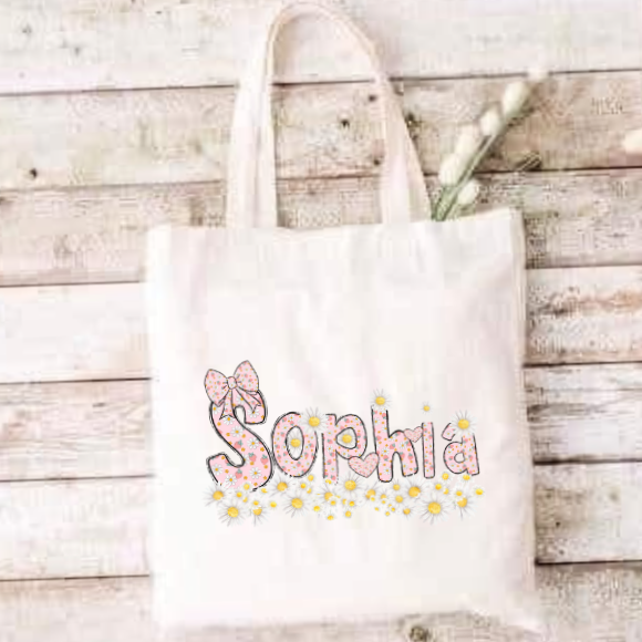 Name on Tote Bag For Birthday, Girl's Trip or Group with Choice of Doodle Font