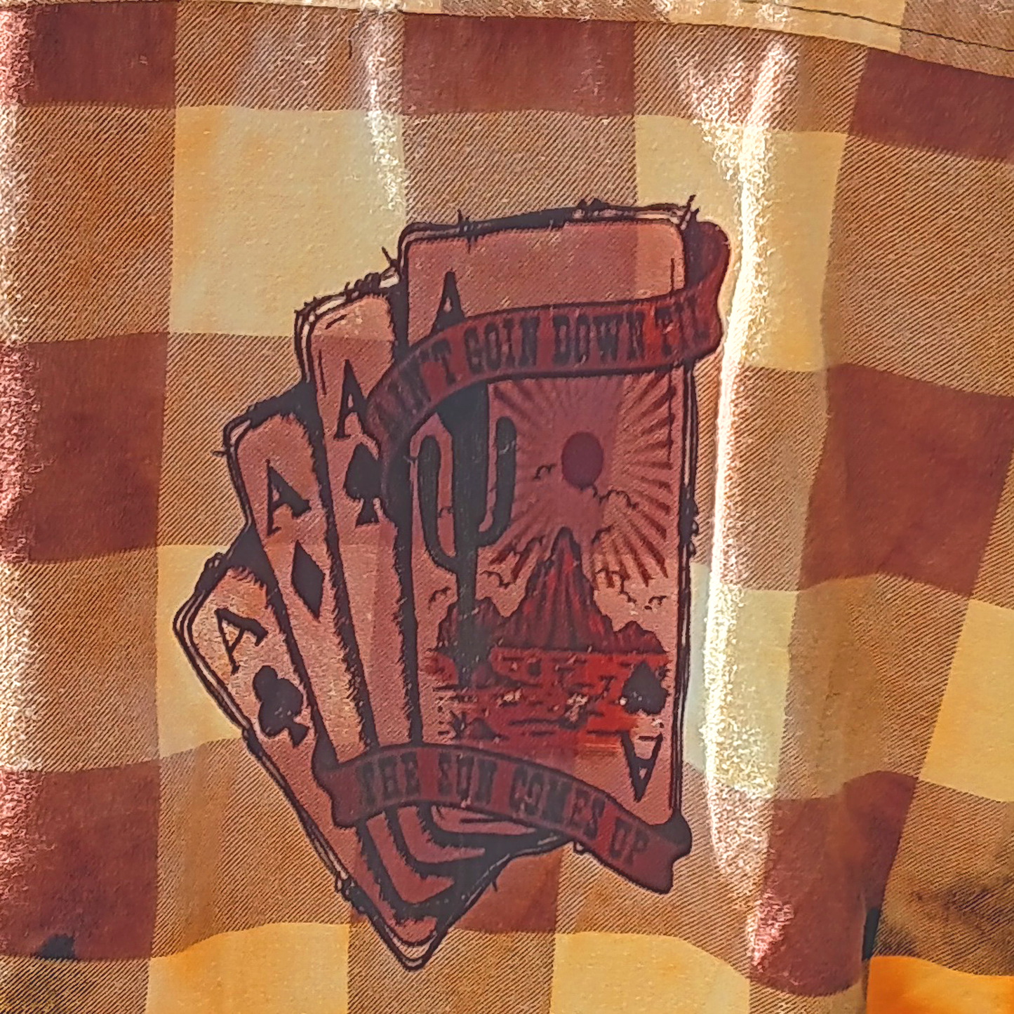 Yellow and Black Checked Bleached Flannel with DTF Cards Images - Snarky Junkie
