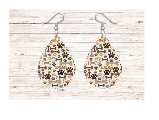 Woof, Paw Prints and Dog Bones Earrings