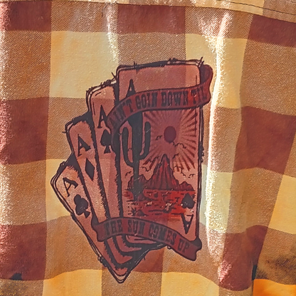 Yellow and Black Checked Bleached Flannel with DTF Cards Images - Snarky Junkie