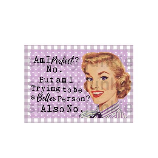 Snarky Lady: Am I Perfect? No But Am I Trying to be a Better Person Also No MAGNET or COASTER